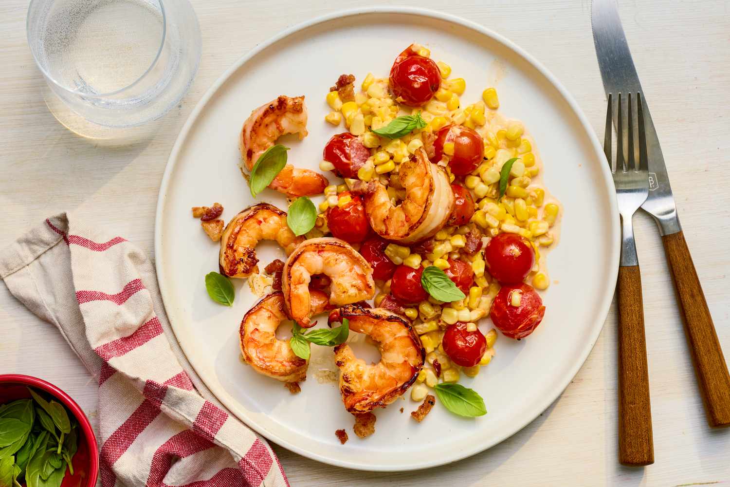 Creamy Skillet Shrimp with Corn, Pancetta, and Tomatoes