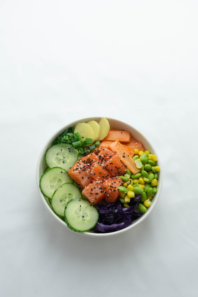 Salmon Fruity Poke Bowl with Soy Ginger