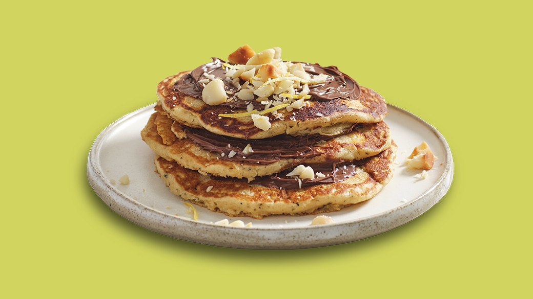 Lemon Myrtle & Macadamia Buttermilk Pancakes with Nutella®