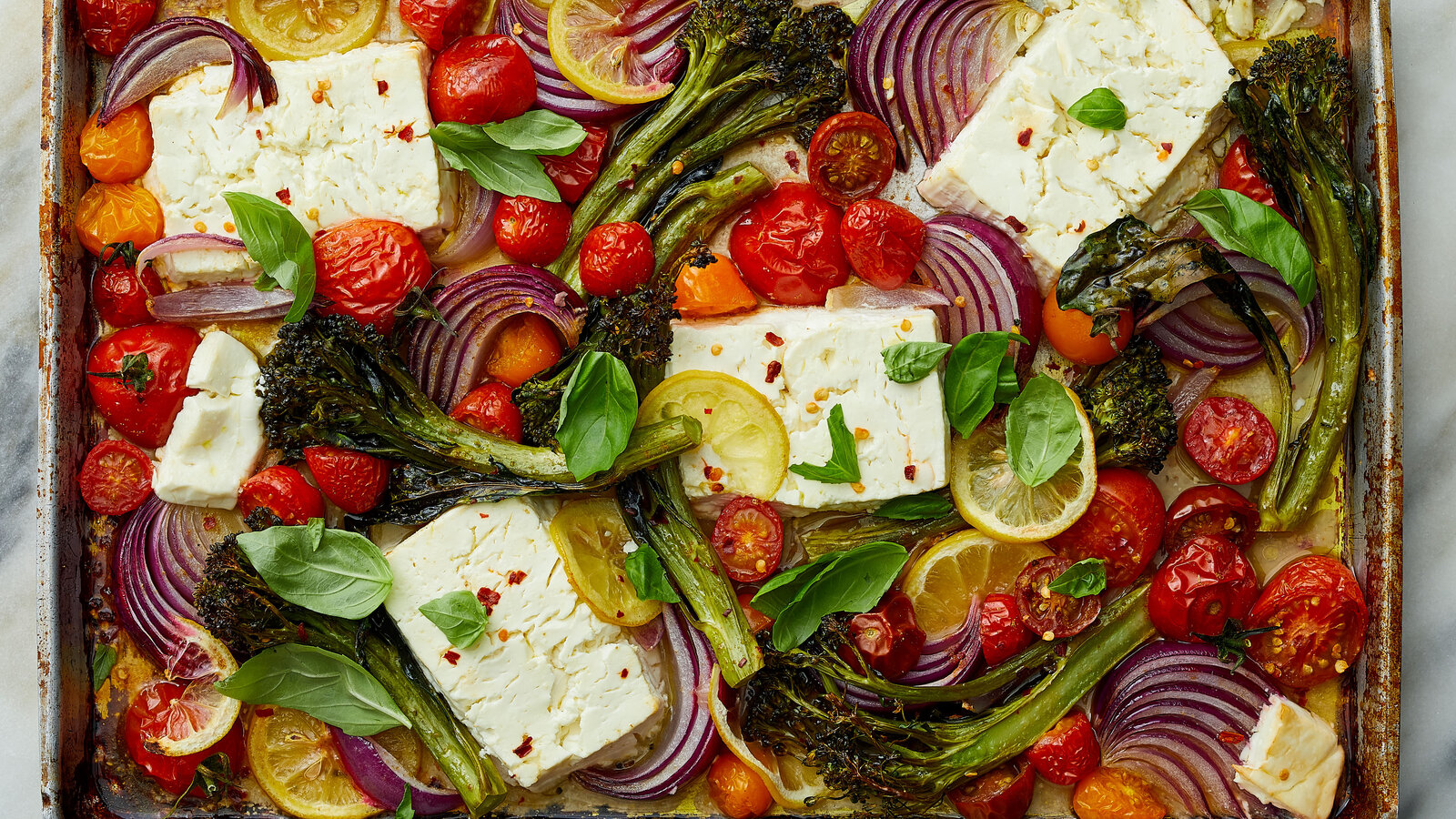 Sheet-Pan Baked Feta With Broccolini, Tomatoes and Lemon