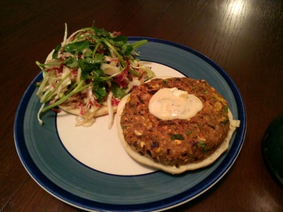 Corn and Black Bean Burgers with Raddichio-Watercress Slaw
