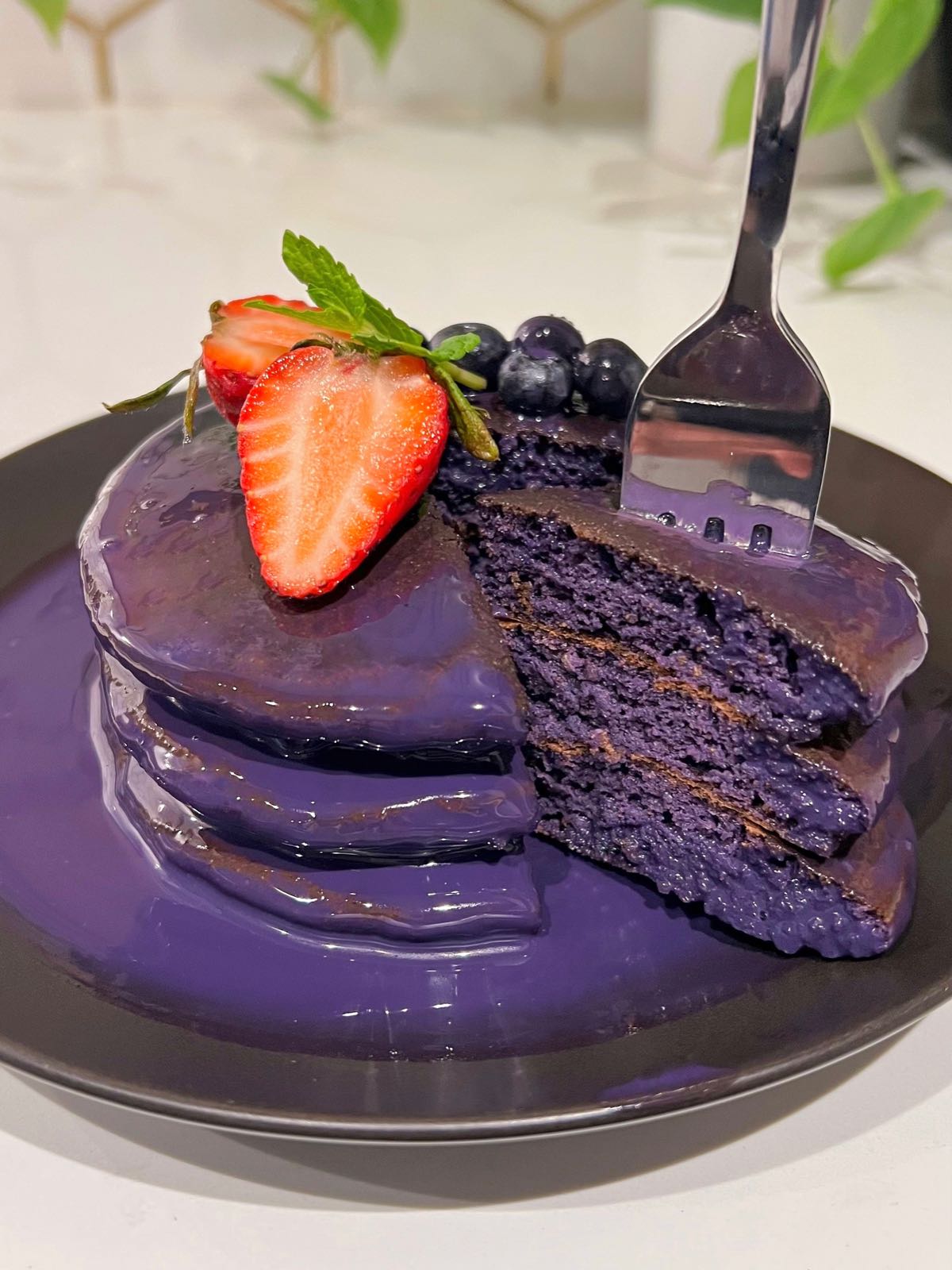 Ube Pancakes with Ube Coconut Sauce